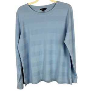 Lands End Light Blue Sweatshirt Casual Crewneck Striped Design Size Large